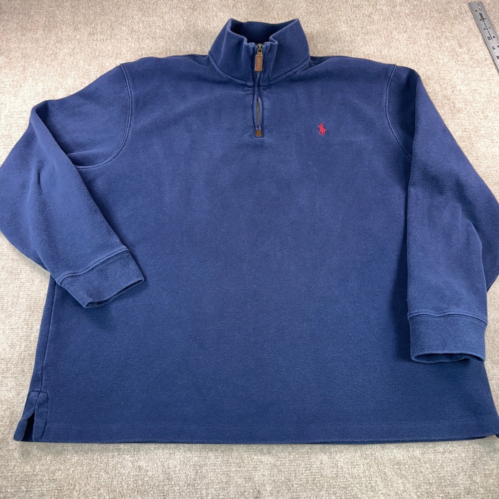 Polo Ralph Lauren Mens XXL Navy Blue Quarter Zip Pullover Sweatshirt Red Pony